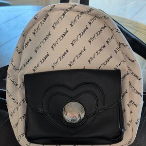 Betsey Johnson Mini Backpack Black And White Heart And Floral Themed
